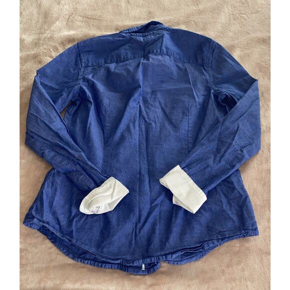 Tommy Hilfiger Women's Button Up Shirt Roll Tab Sleeve Blue White Cuffs Size S/P - Picture 5 of 6